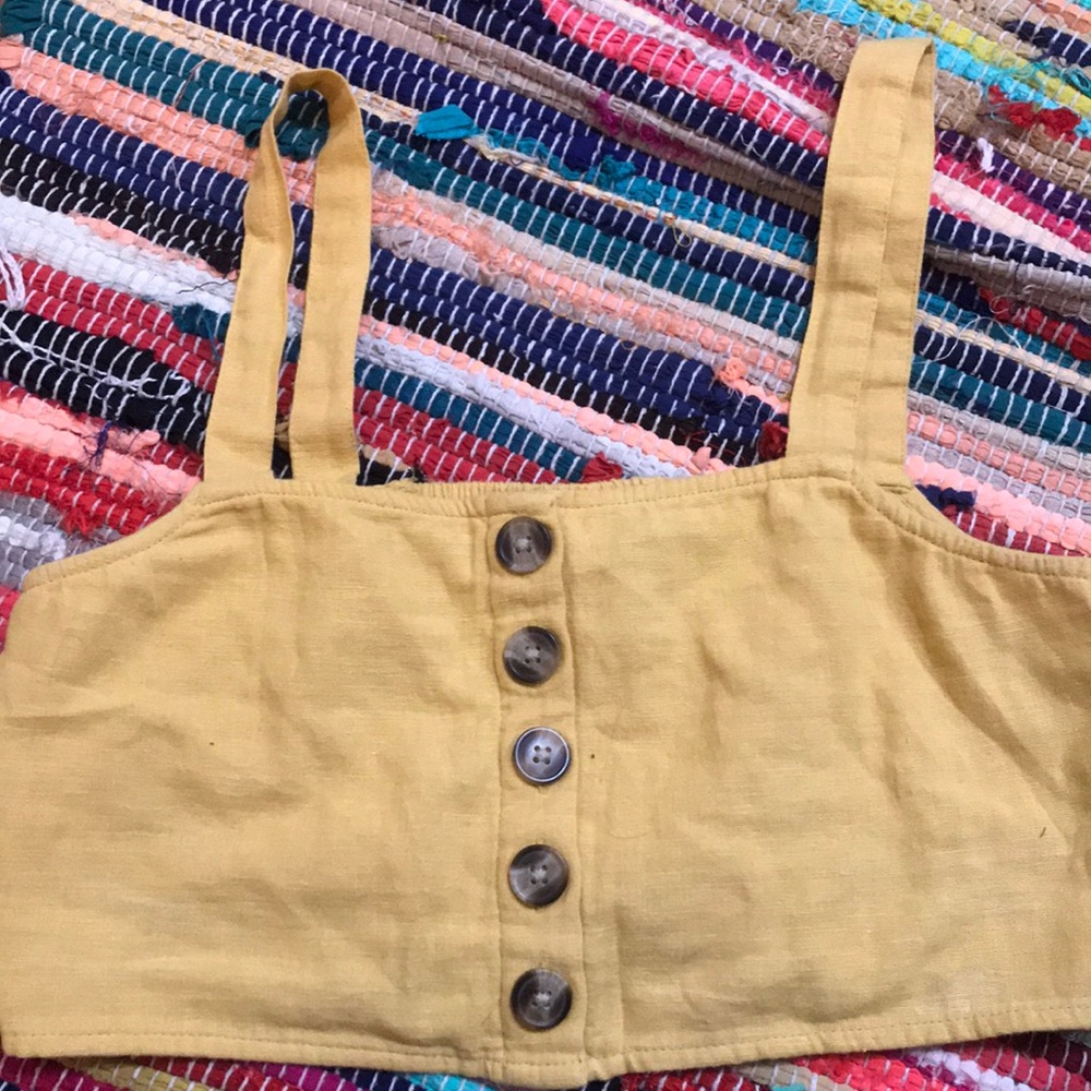 Yellow American Eagal button crop top